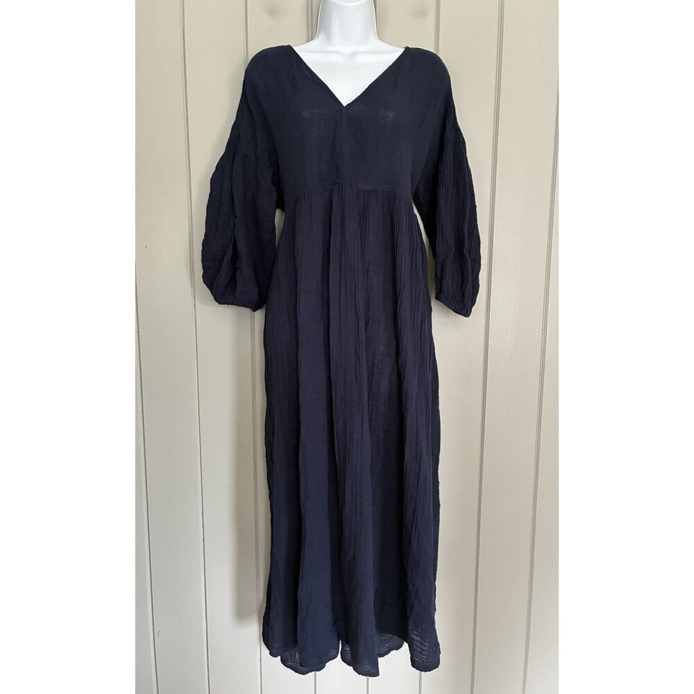 Michael Stars Dress M Medium Navy Blue Isabella Empire Waist Midi Gauze Ties